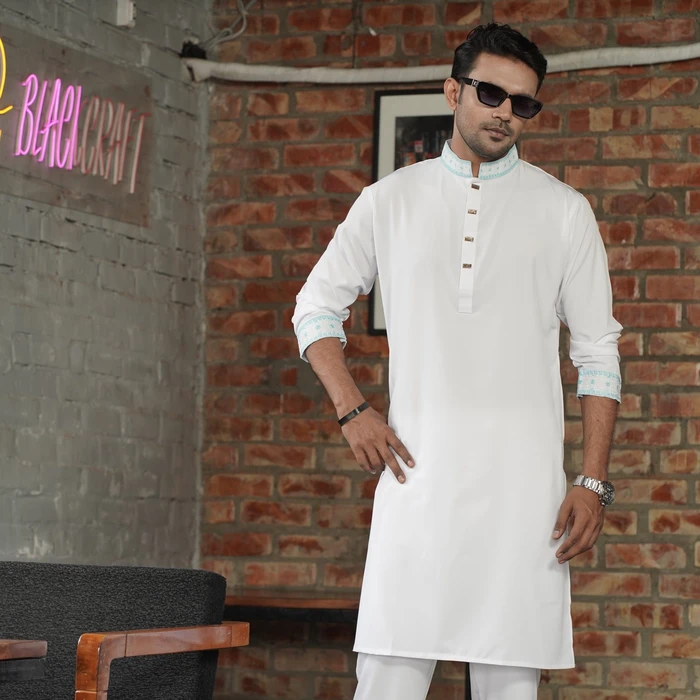Embroidered Premium Punjabi White Color