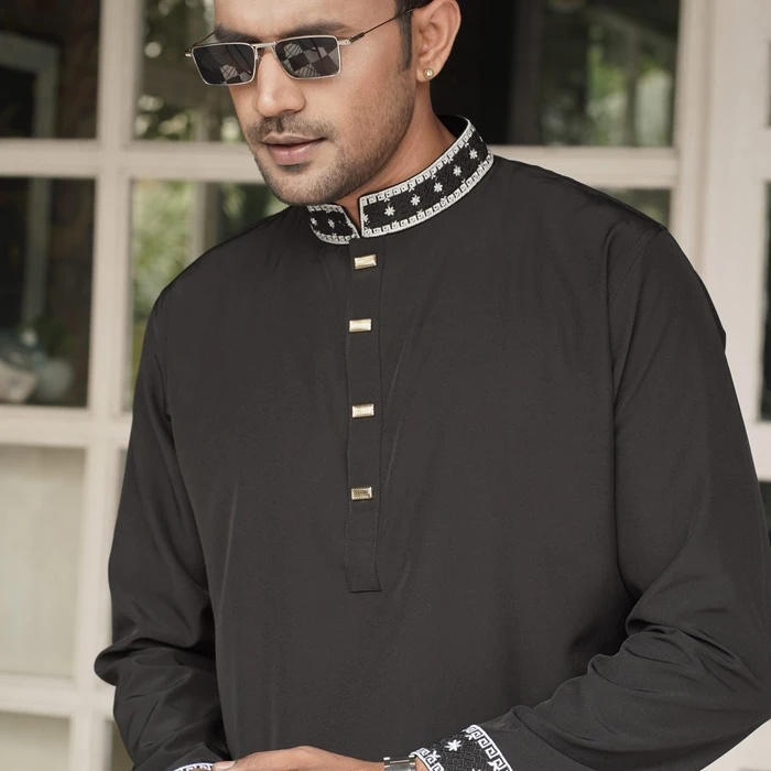 Embroidered Premium Punjabi Black Color
