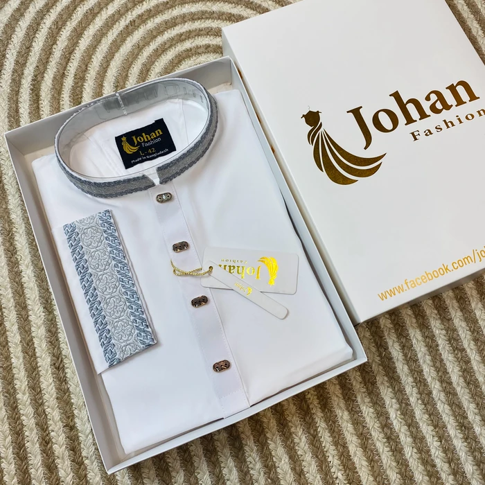 Embroidered Premium Punjabi White Color