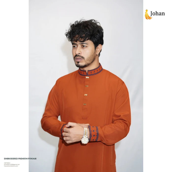 Embroidered Premium Punjabi Orange Color