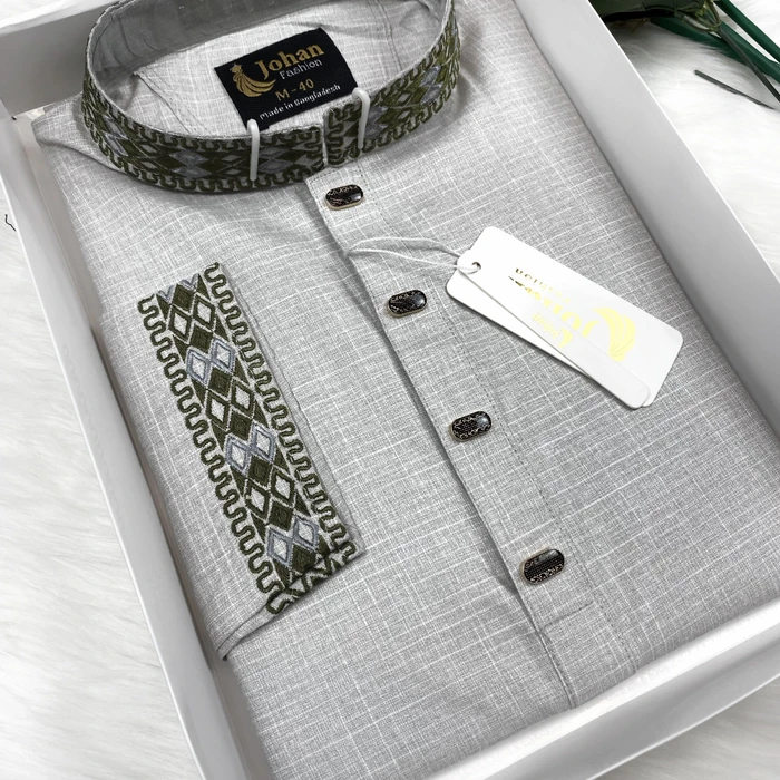 Embroidered Premium Punjabi Gray Color