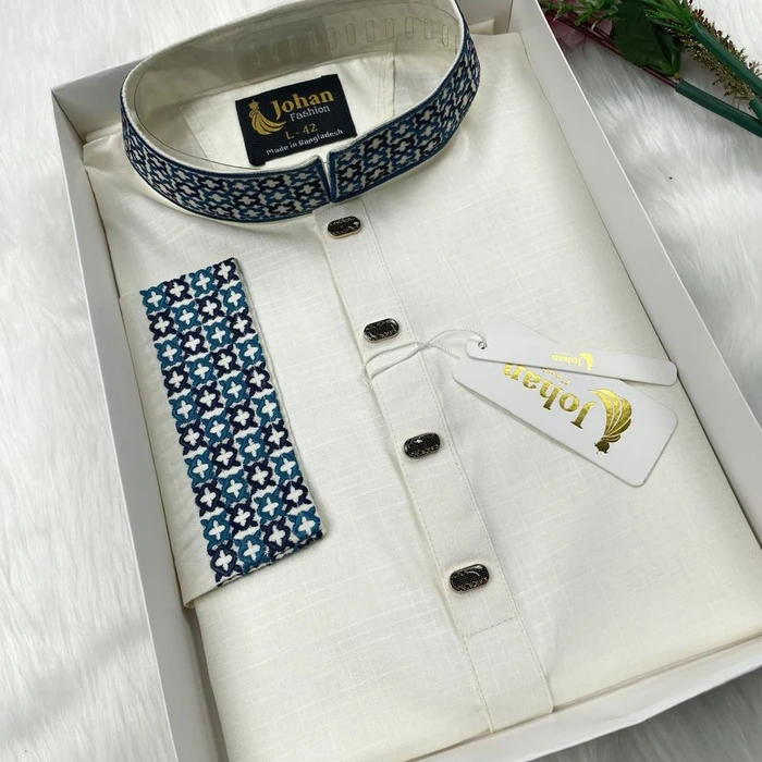 Embroidered Premium Punjabi Cream Color