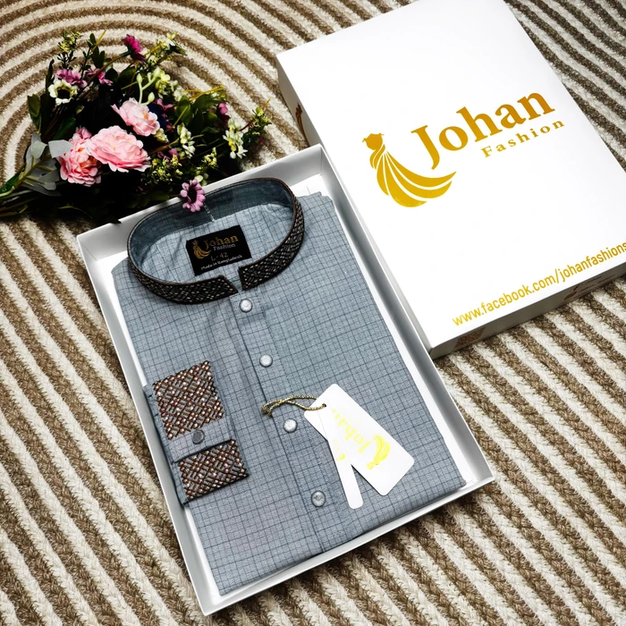 Grey Color Embroidered Premium Cotton Punjabi