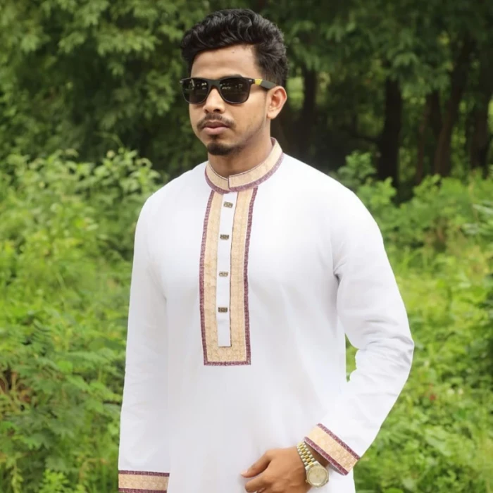 White Color Embroidered Premium Cotton Punjabi