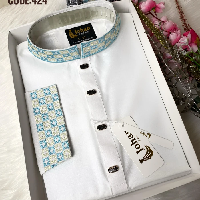 Embroidered Premium Punjabi White Color