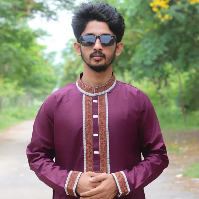 Merron Color Embroidered Premium Cotton Punjabi