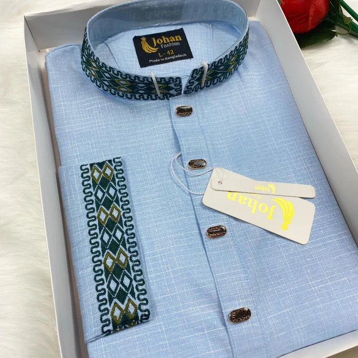 Embroidered Premium Punjabi Sky Blue Color