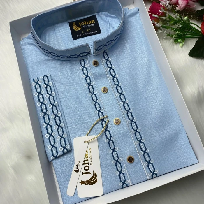 Embroidered Premium Punjabi Sky Blue Color