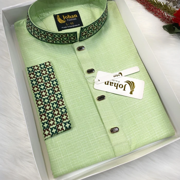 Embroidered Premium Punjabi Lite Lemon Color