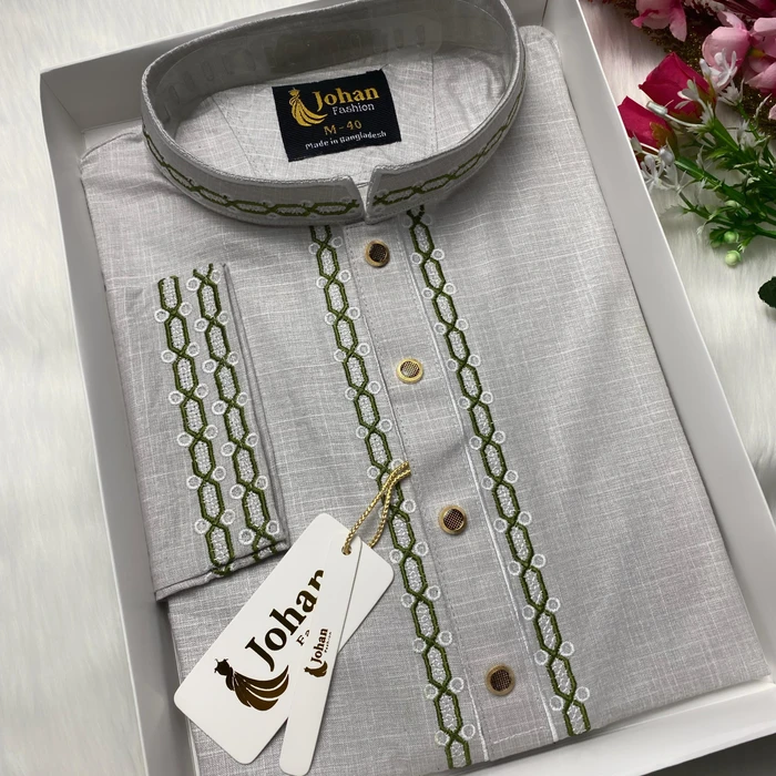 Embroidered Premium Punjabi Gray Color