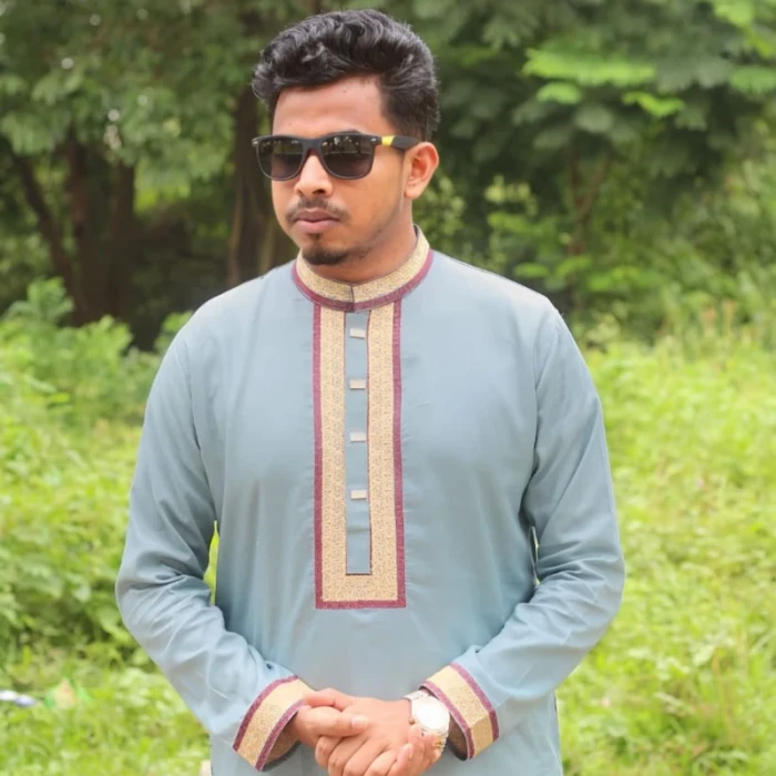 Light Gray Color Embroidered Premium Cotton Punjabi