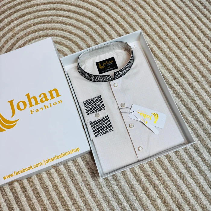 Off White Color Embroidered Premium Cotton Punjabi