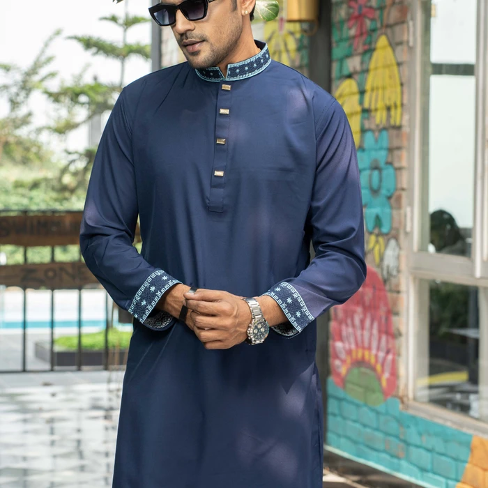 Embroidered Premium Punjabi Navy Blue Color