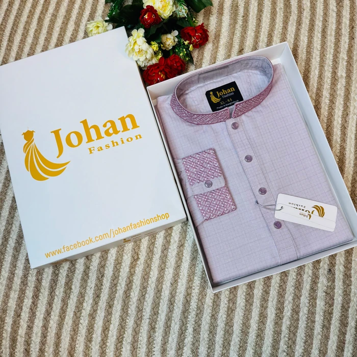 Baby Pink Color Embroidered Premium Cotton Punjabi