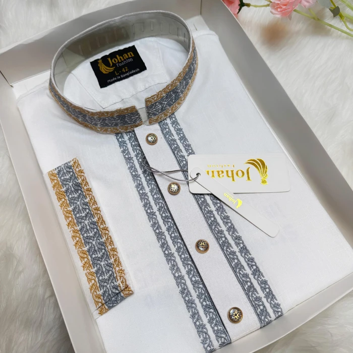 Embroidered Premium Punjabi White Color
