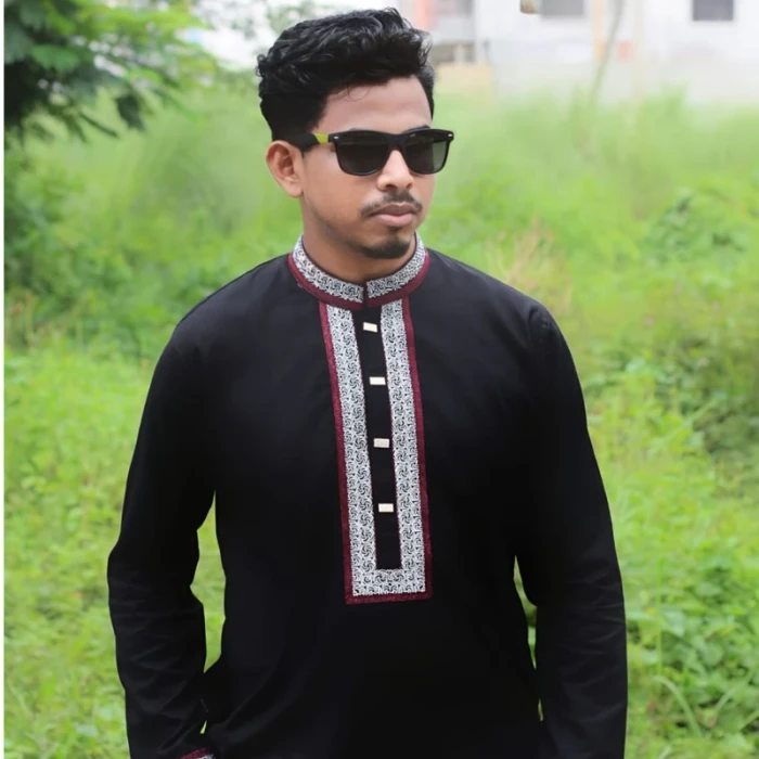 Black Color Embroidered Premium Cotton Punjabi