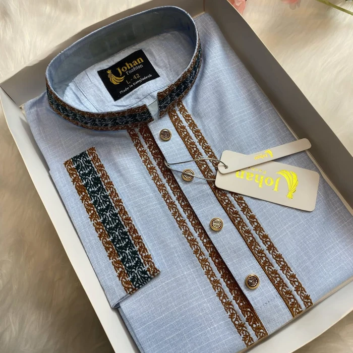 Embroidered Premium Punjabi Sky Blue Color