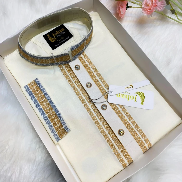 Embroidered Premium Punjabi Cream Color