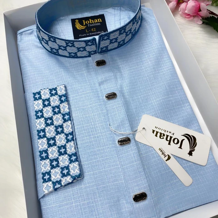 Embroidered Premium Punjabi Sky Blue Color