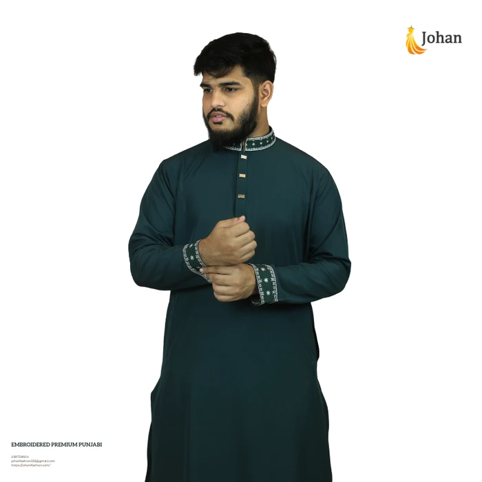Embroidered Premium Punjabi Bottle Green Color