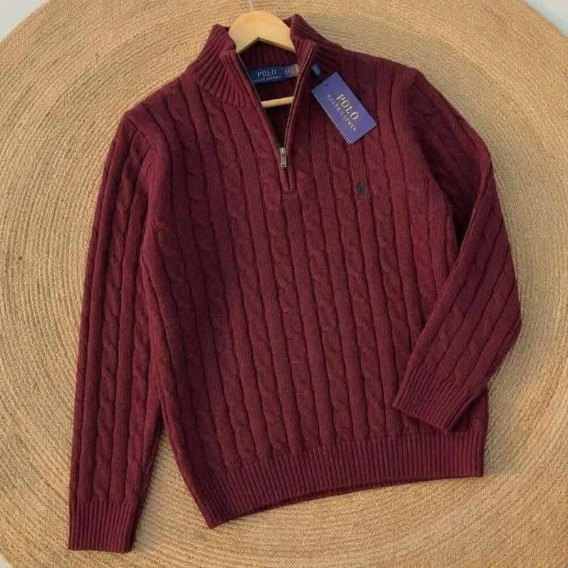 Cable-Knit Cotton Sweater - Meroon | Premium Export