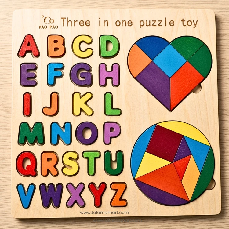 3 in 1 Montessori wooden educational puzzle board